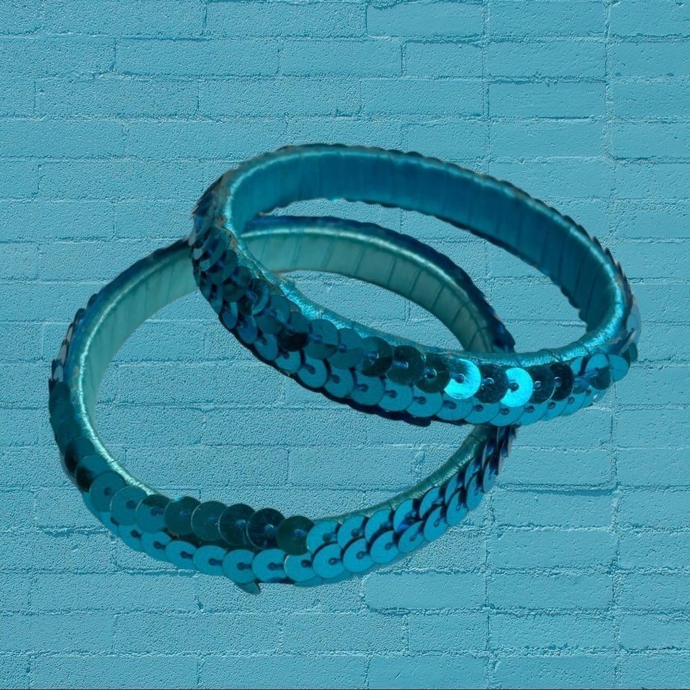 Turquoise Sequin Bangle Set - Picture 2 of 6